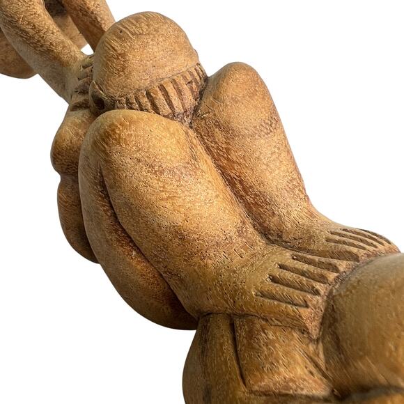 Vintage Hand Carved Wooden Weeping Buddha Totem Sculpture Triple Yogi 12 Inches - Picture 8 of 10